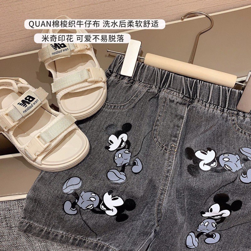 Quần soon jeans họa tiết Mickey cho bé trai 11 đến 20kg