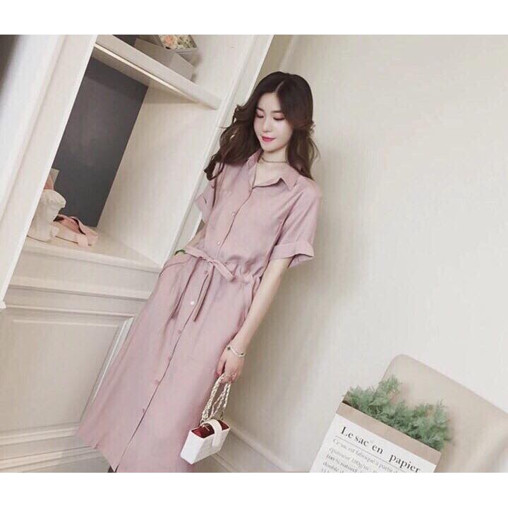 [ẢNH THẬT CUỐI] DM048 - Đầm Maxi Sơ Mi Hồng | BigBuy360 - bigbuy360.vn
