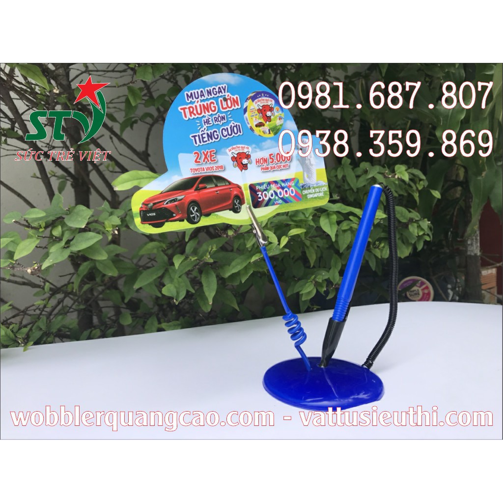 COMBO 10 Wobbler để bàn có bút, wobbler để bàn có viết, wobbler để bàn quầy thu ngân, đế kẹp menu, wobbler đế nhựa