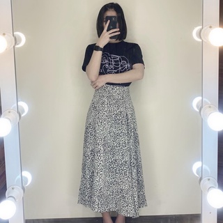 Chân Váy Da Beo Midi, Áo Phông Tay Lỡ Pull Đen