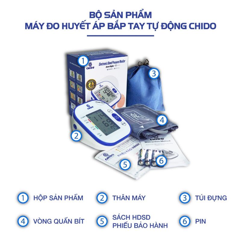 [Mã 44FMCGSALE1 giảm 10% đơn 250K] Máy Đo Huyết Áp Bắp Tay CHIDO Công nghệ Nhật Bản- Hàng Chính Hãng