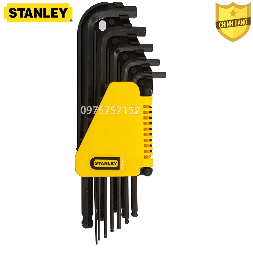 Bộ lục giác bi hệ inch 12 chi tiết chính hãng STANLEY 69-257 1/16&quot; 3/8&quot; bộ khóa lục giác đầu bi thân dài thép siêu cứng