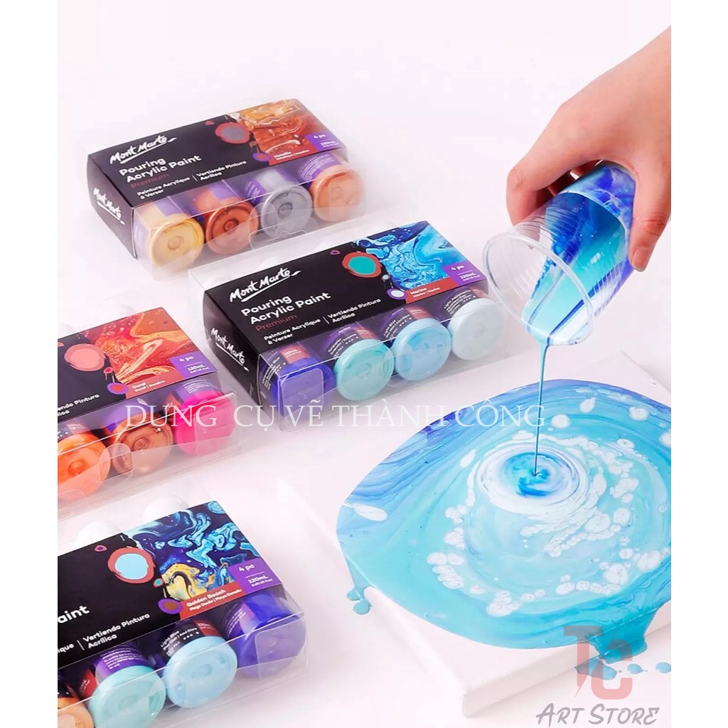 Bộ màu đổ MONT MARTE Premium Pouring Acrylic Paint set 4 chai 60ml - TC ART