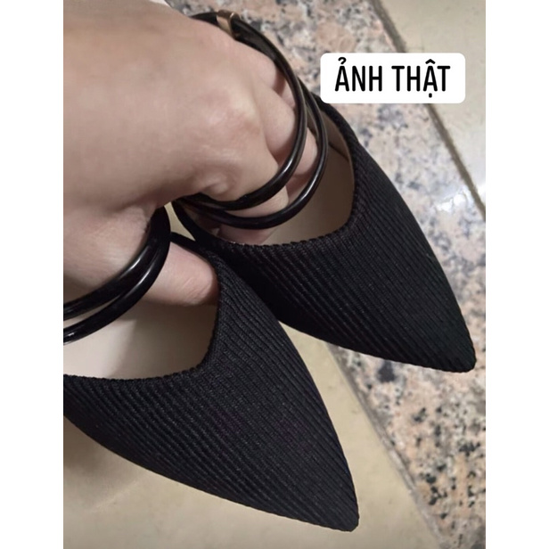 Cao gót sandal 6cm quai ngang bít mũi đế chóp chắc chắn, êm chân