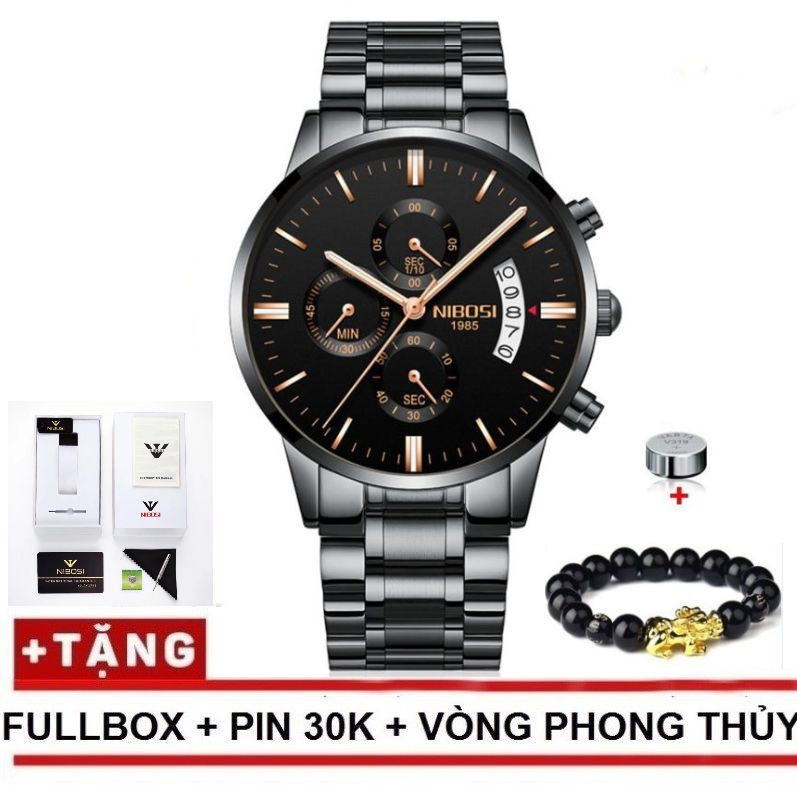 Đồng Hồ Nam Nibosi 1985 Chính Hãng Fullbox Tặng Vòng Tỳ Hưu Và Pin