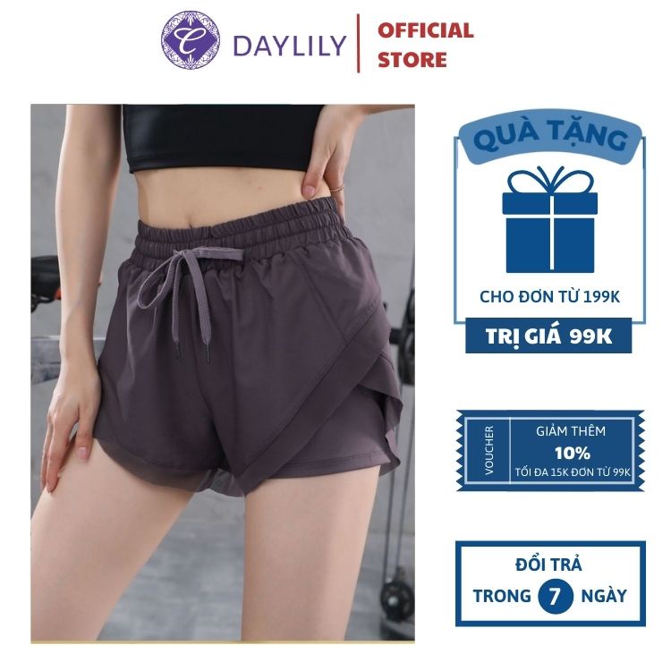 Quần đùi thể thao nữ cao cấp DAYLILY, Quần short đùi 2 lớp lưng cao, chất vải nhanh khô không nhàu thoáng mát