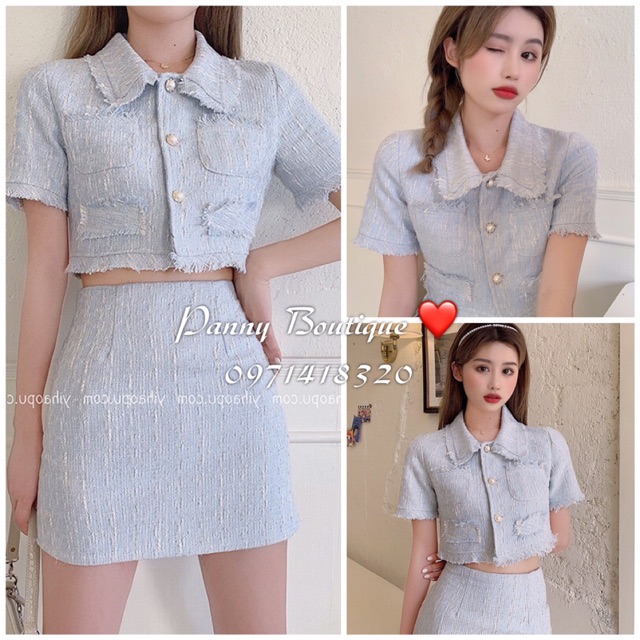 Set Bộ tweed xanh pastel croptop+chân váy,style ulzzang Hàn Quốc🌻Panny Boutique🌻
