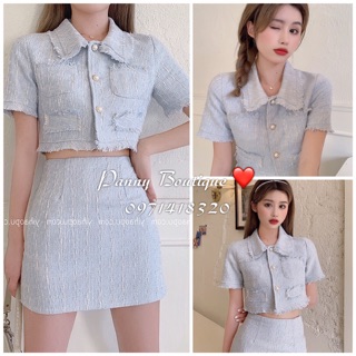 (Hàng sẵn có ảnh thật)(Hàng chuẩnQC)Set Bộ tweed xanh pastel croptop+chân váy,style ulzzang Hàn Quốc🌻Panny Boutique🌻