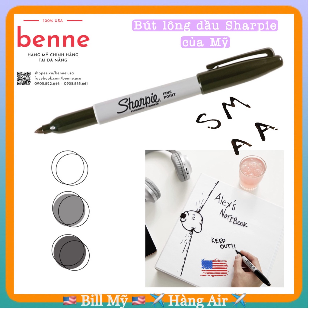 [🇺🇸 Bill Mỹ] Bút lông dầu Sharpie Fine Point Black màu đen của Mỹ