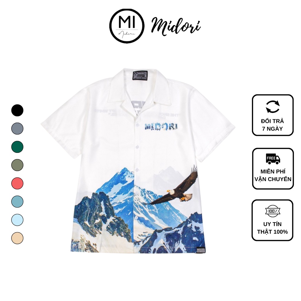 Áo Sơ Mi Unisex Hoạ Tiết Tay Ngắn Cổ Vest Thời Trang nam nữ Vải Lụa Chính hãng Local Brand Mi Midori