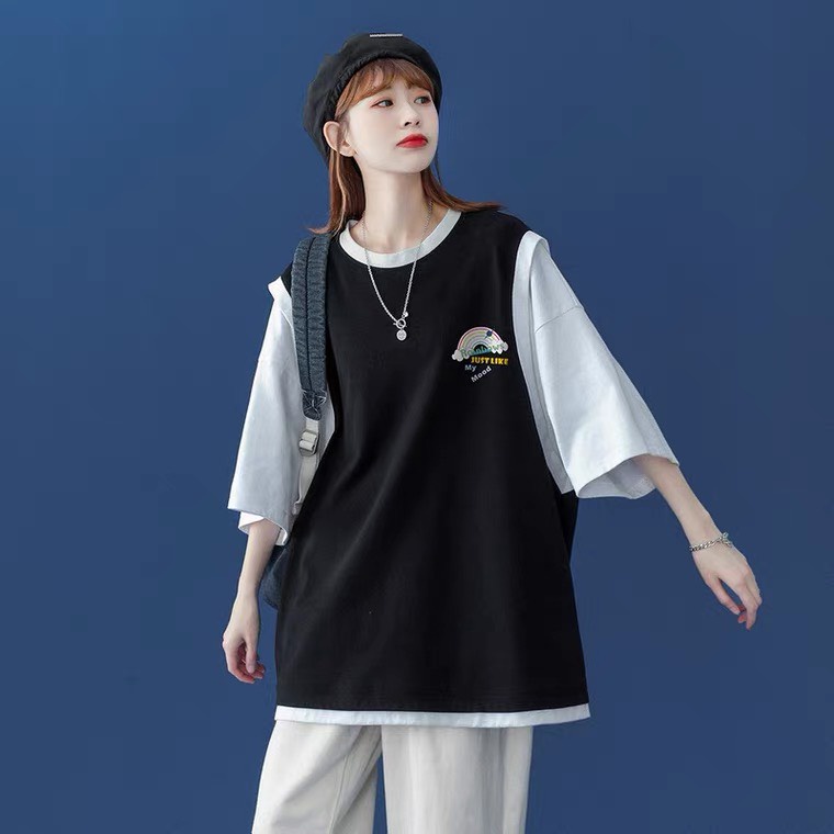 Áo thun tay lỡ unisex form rộng, áo phông nam nữ oversize in hình cầu vồng co giãn 4 chiều 2022