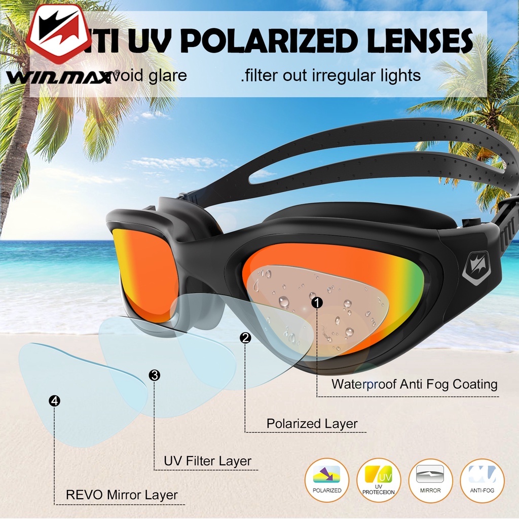 Kính bơi WINMAX chống tia UV/sương mù/thấm nước có thể điều chỉnh chuyên dụng cho người lớn