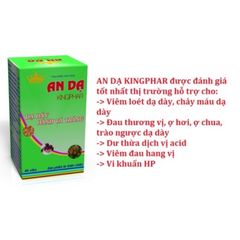 VIÊN UỐNG AN DẠ KINGPHAR_Loét dạ dày-Đầy bụng không tiêu-viêm đại tràng_Virut Hp