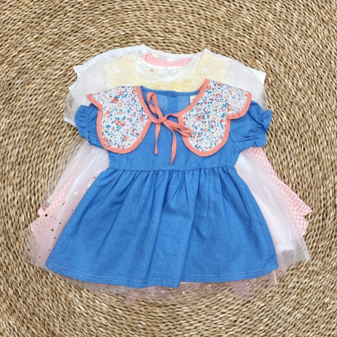 Đầm váy bé gái hàng Quảng Châu xinh đẹp dáng Baby doll chất thô mỏng từ 1-4 tuổi - VQC