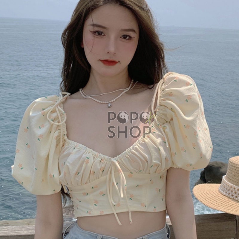 Áo croptop tay bồng hoa nhí điệu đà nữ tính