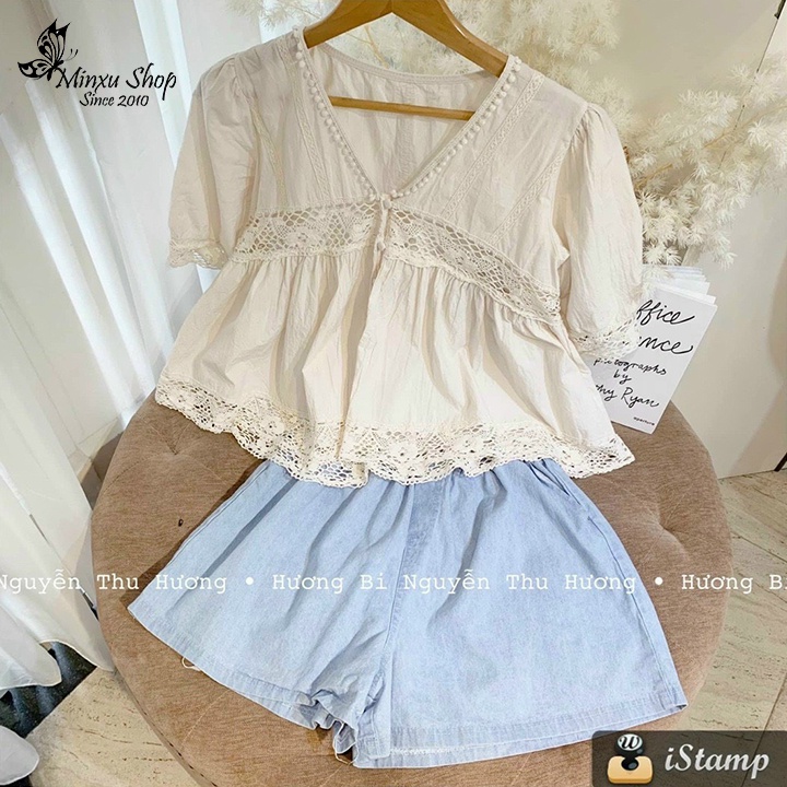 Áo kiểu ngắn tay, áo sơ mi cộc tay cách điệu cổ viền nhún màu cực xinh nữ tính phong cách hàn quốc nhẹ nhàng MÃ OC03
