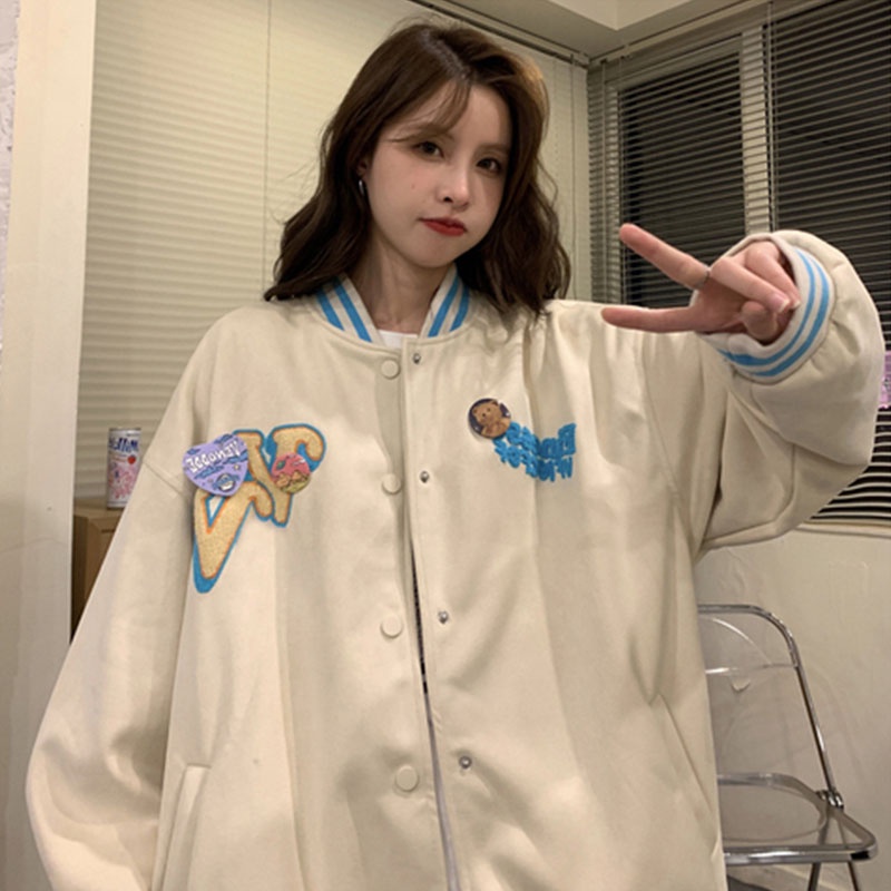 ZHELIHANGFEI Áo Khoác Bóng Chày Dáng Rộng Phong Cách Thời Trang Hiphop Mỹ