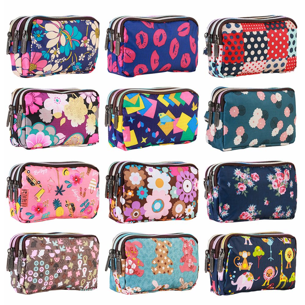 Ví đựng đồ trang điểm/ tiền xu mini bằng vải canvas in họa tiết hoa chống thấm nước thời trang dành cho nữ