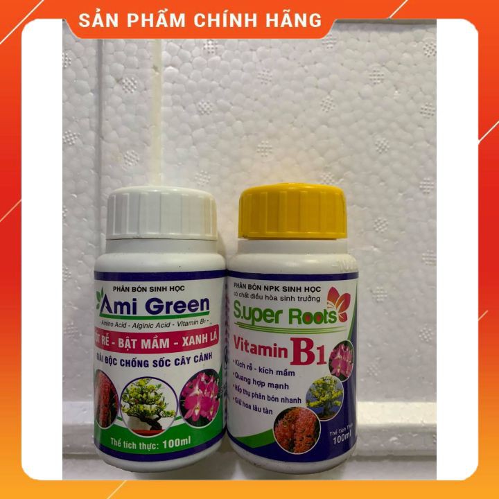 Phân bón sinh học Ami Green phục hồi cây sau ra hoa, tốt rễ bật mầm xanh lá + Vitamin B1 Super Roots – Kích rễ, kích mầm