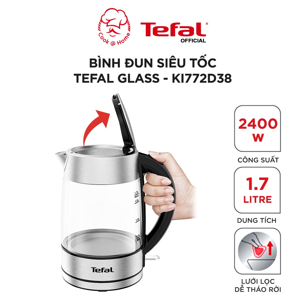 Bình đun siêu tốc Tefal KI772D38 - thủy tinh - 2400W, 1.7L