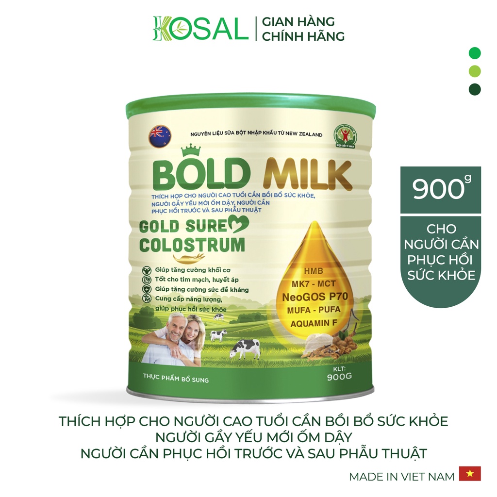 Sữa bột Bold Milk Gold Sure Colostrum, dành cho người cần bồi bổ, phục hồi sức khỏe nhanh chóng - Hộp 900gr