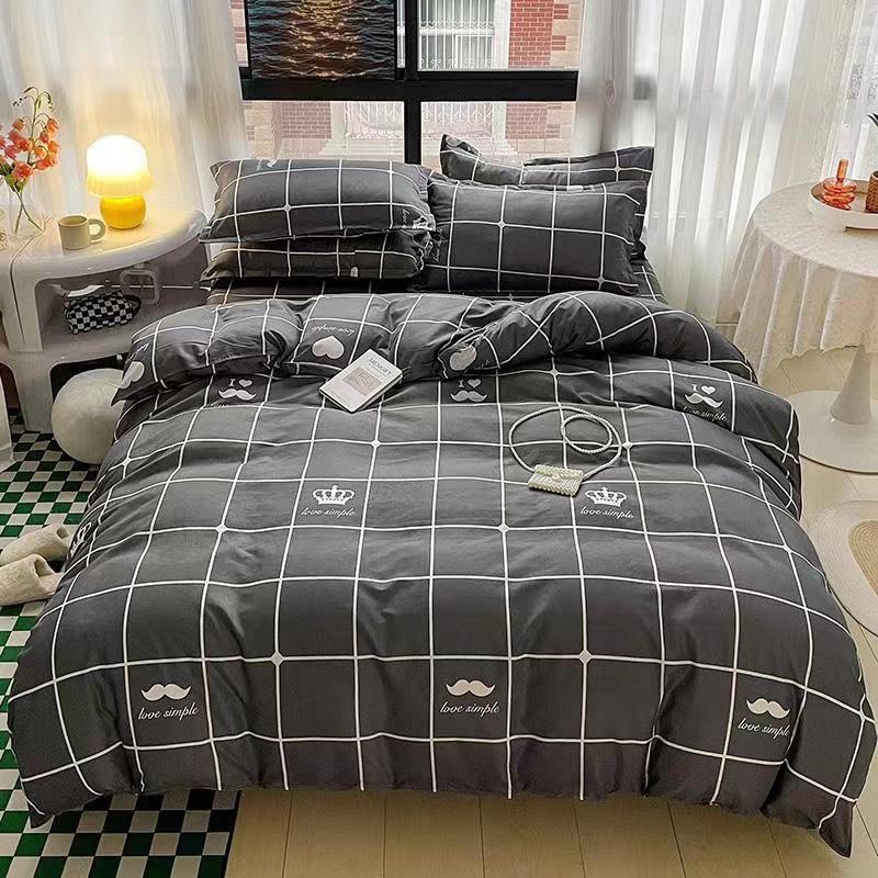 Bộ Drap & Chăn Phao Cotton Poly Kẻ Ô Xám
