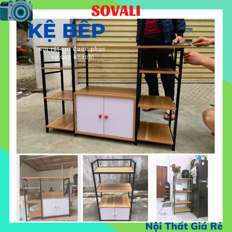 Kệ để lò vi sóng - kệ nhà bếp đôi có ngăn tủ khung sắt sơn tĩnh điện lắp ráp tiện lợi nhiều mẫu đa năng sovali