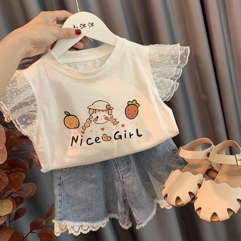 Áo thun tay ngắn in hoạt hình phong cách phương Tây thời trang mùa hè dành cho bé gái