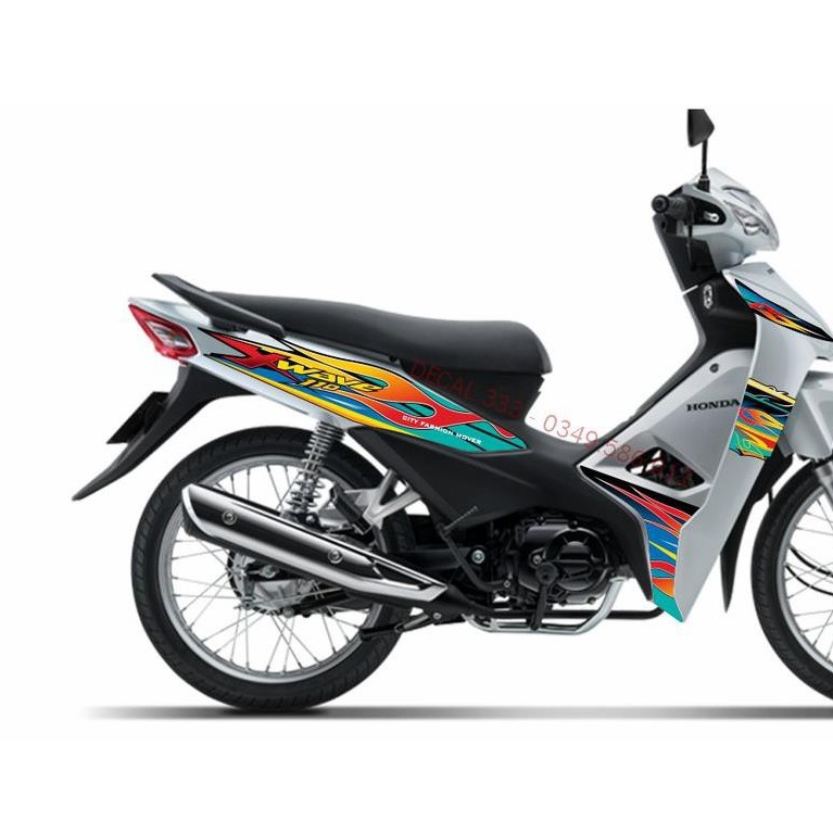 Tem Rời WAVE ALPHA 110 LỬA XANH LỤC ĐỎ VÀNG GP 831132 (Tem chế 3 lớp chống phai màu)