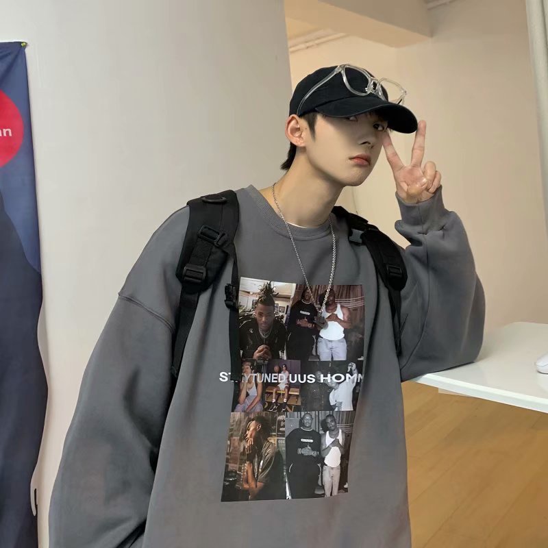 Áo sweatshirt nam tay dài cổ tròn đơn giản thời trang Hàn Quốc