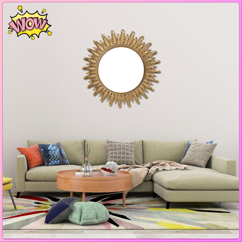 Gương Tròn Khung Vàng Treo Tường Trang Trí Phòng Khách / Phòng Ngủ / Hành Lang