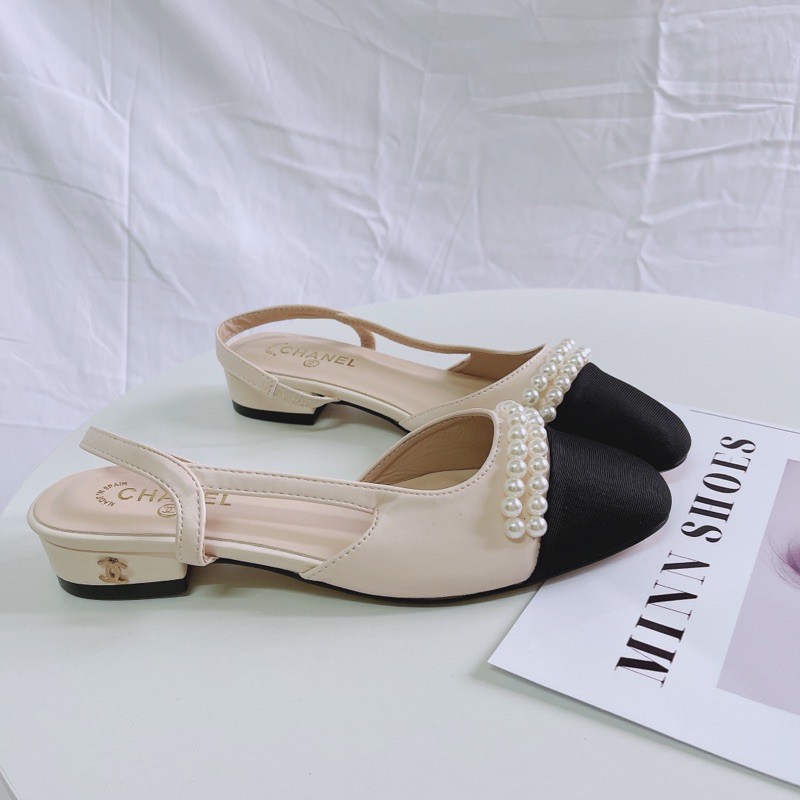 Giày cao gót nữ quai hậu da mềm đính ngọc thời trang MINN SHOES (D51)