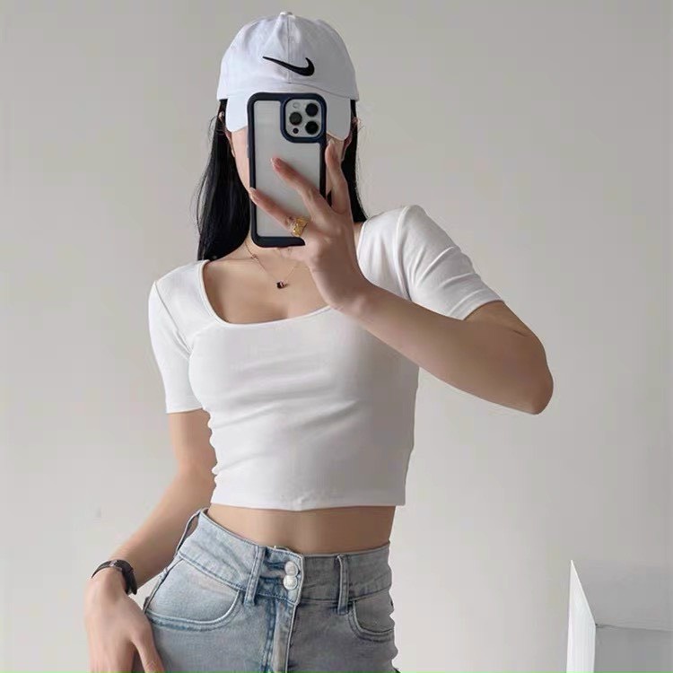 Áo bozip croptop trơn tay ngắn mặc được 2 kiểu siêu hot