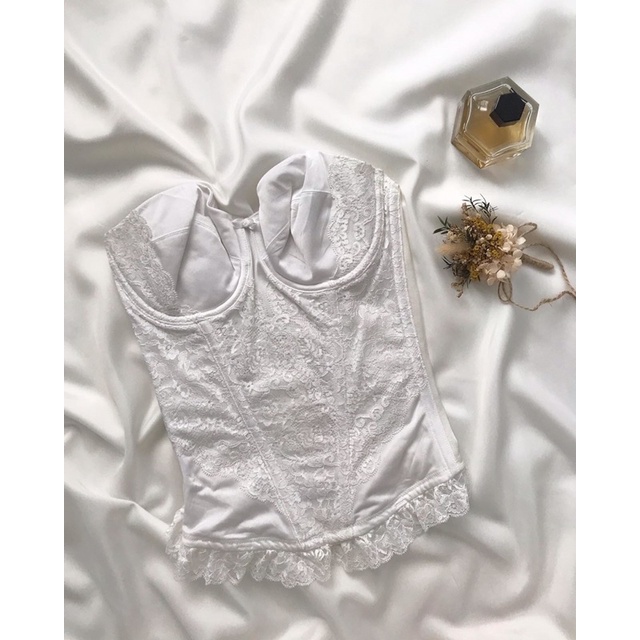 Áo corset trắng pha ren 2hand(D75)