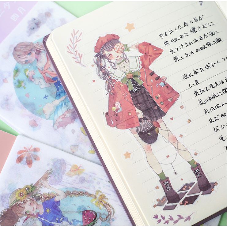 Bộ 6 Tấm Sticker Dán Trang Trí Giấy Cô Gái Tháng 12