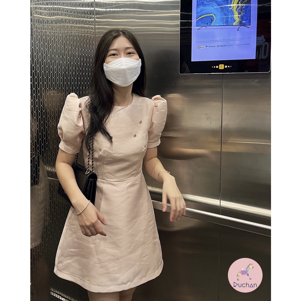 Đầm dự tiệc cưới RUCHAN sang trọng tiểu thư suông dài thiết kế tay phồng váy dự tiệc sang chảnh