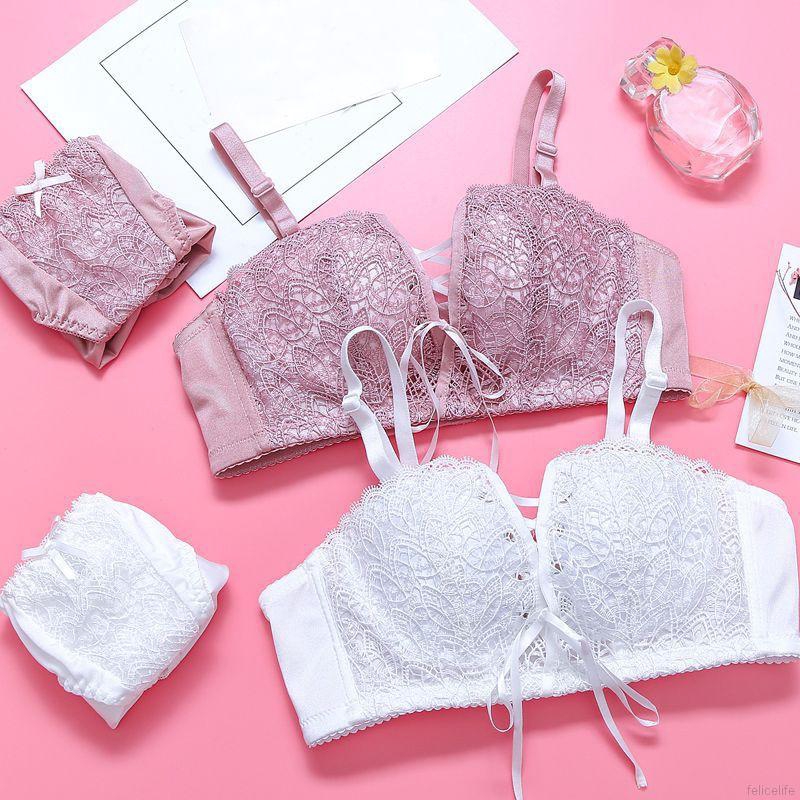 Set áo ngực không tay &amp; quần lót nữ thêu ren màu trơn