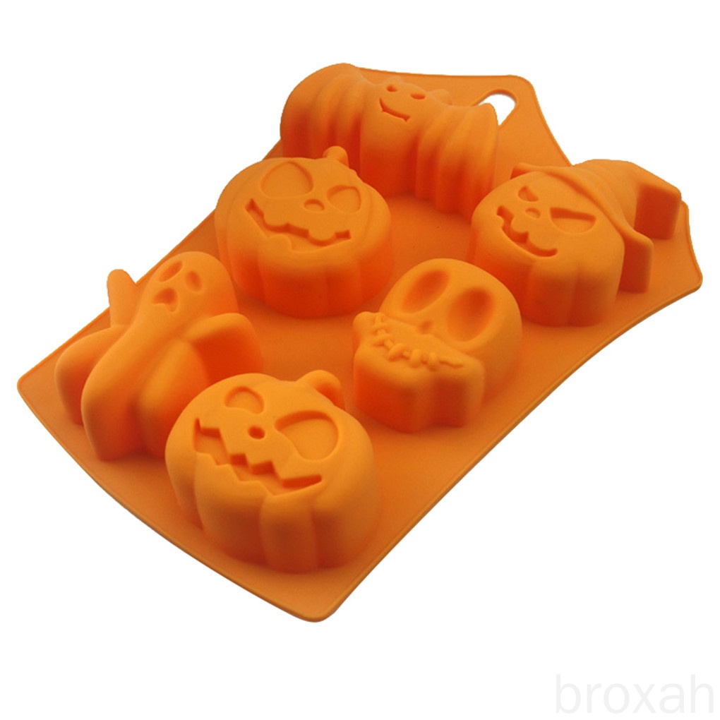 Khuôn Silicone Làm Bánh Tạo Hình Quả Bí Ngô Halloween 6 Ngăn