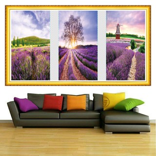 Tranh Đính Đá BỘ BA HƯƠNG SẮC LAVENDER LV386 - Kích Thước 150*50CM