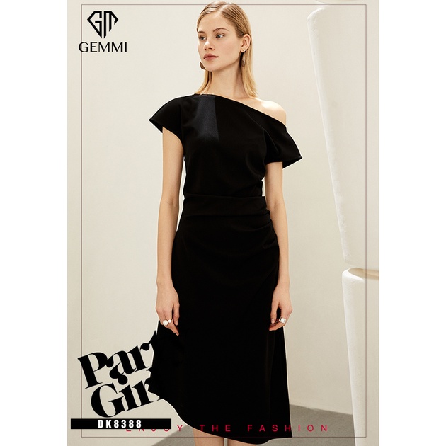 Đầm nữ lệch vai thiết kế xẻ tà vạt lệch Gemmi fashion, DK8388