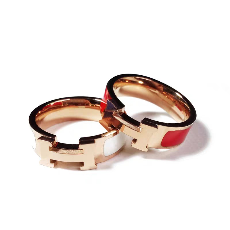 Nhẫn Thép Titan Mạ Vàng 18K In Chữ H Cao Cấp Sang Trọng Cho Nữ
