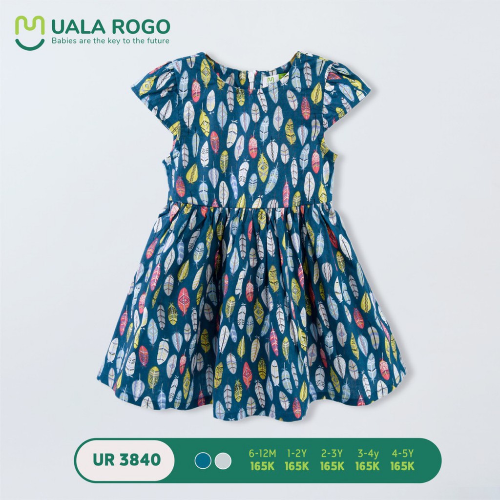 Váy Uala Rogo dúm eo vải thô HQ họa tiết lá cây cho bé gái (6m-5y) UR3840