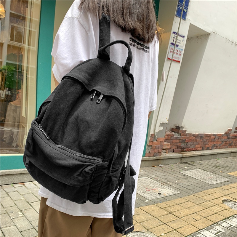 Ba lô Canvas màu trơn đơn giản thời trang nữ tính