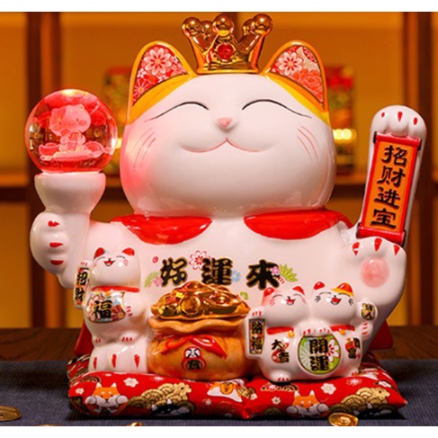 Mèo Thần Tài , Mèo May Mắn Vẫy Tay Cao 25cm Cầm Quả Cầu Phát Sáng