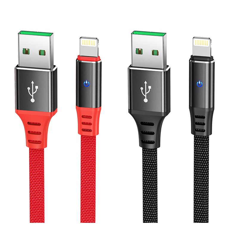 Cáp sạc nhanh Hoco DU09 có đèn LED dành cho Iphone 5 trở lên, jack Lightning