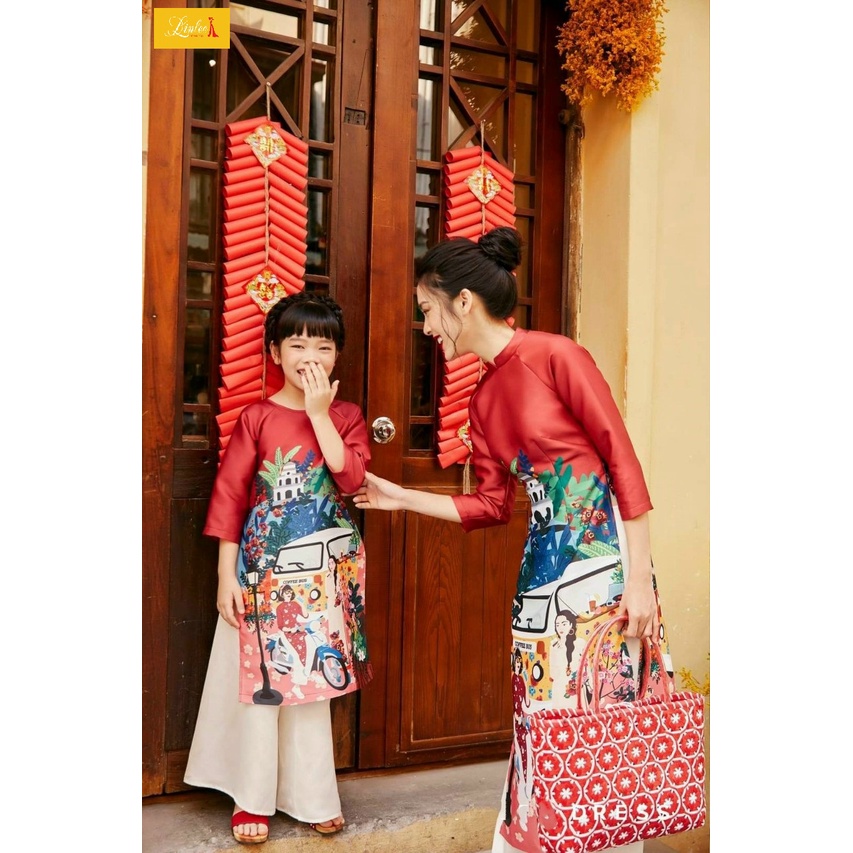 Áo dài cao cấp mẹ bé 🎀LINLEE🎀 Áo  dài cách tân đẹp giá rẻ, áo dài đôi điệu đà cao cấp