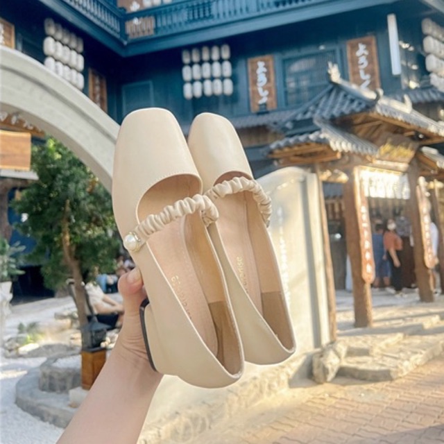 Giày mary jane cao gót mũi vuông 3p giày đế vuông nữ quai nhún shoes paradise l054