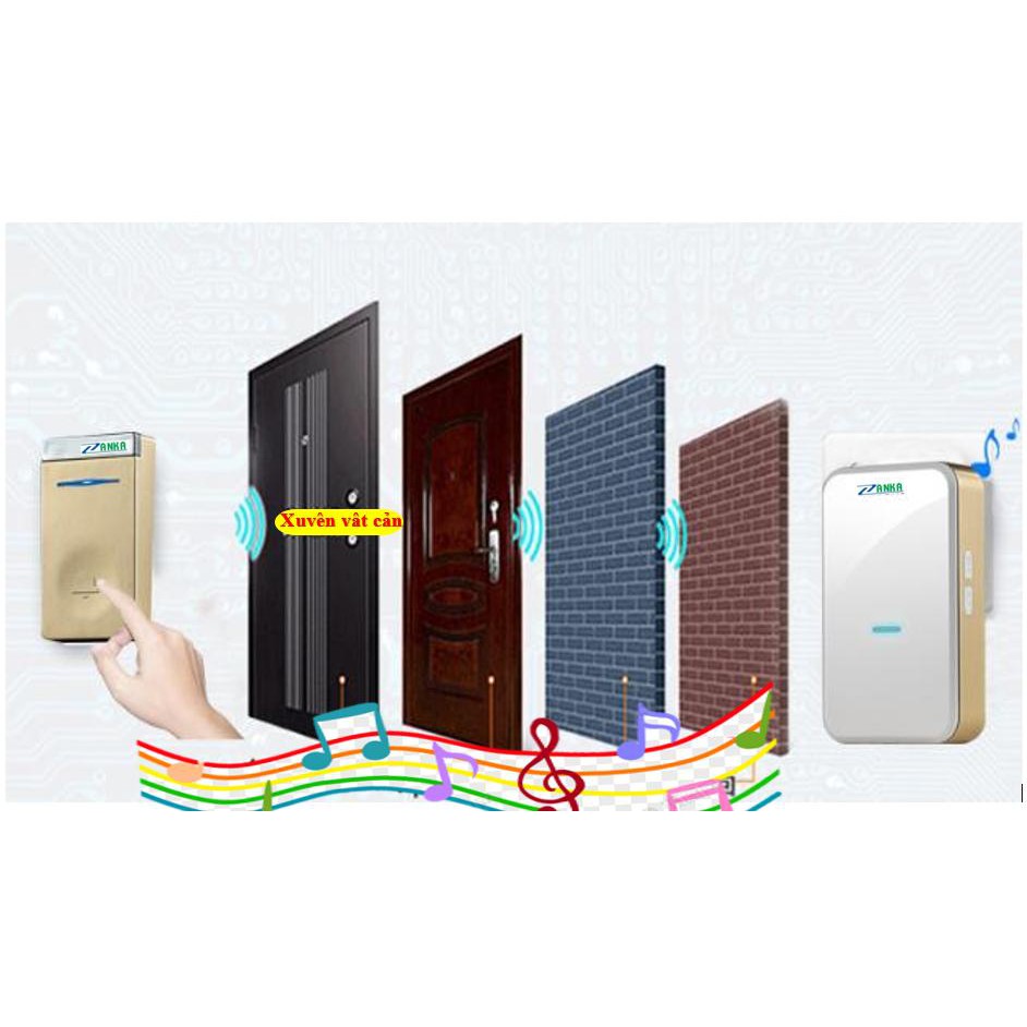 Bộ 4 chuông 1 nút nhấn chuông cửa không dùng Pin ZK718