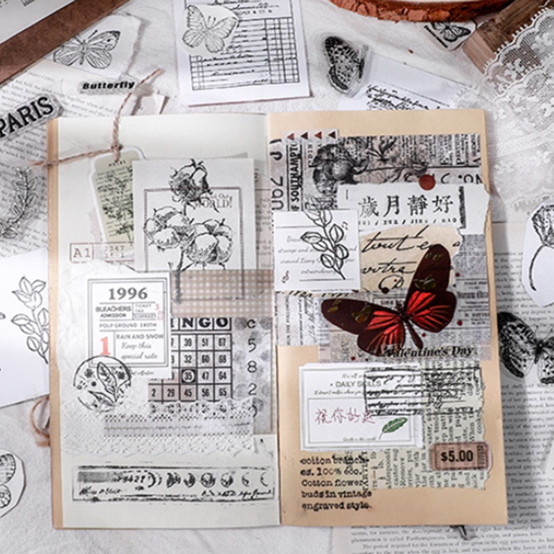 Bộ Tem Đóng Dấu Bằng Silicone Họa Tiết Hoa Lá Phong Cách Cổ Điển Dùng Trang Trí Sổ Tay DIY