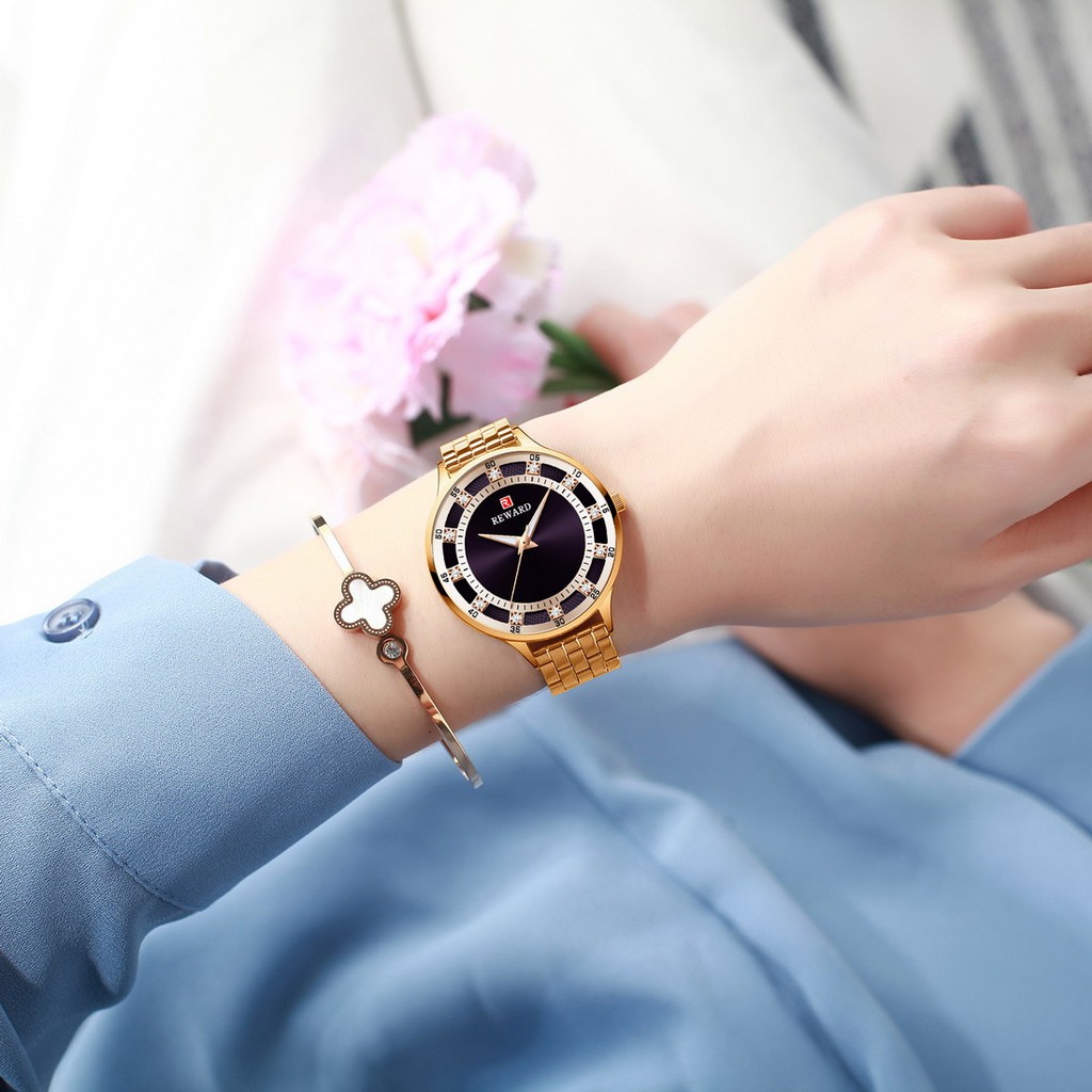 Đồng Hồ Đeo Tay Chống Nước 21003 Bằng Thép Không Gỉ Đính Kim Cương Thời Trang Dành Cho Nữ